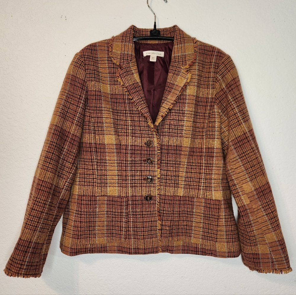 Coldwater Creek Plaid Women's Tweed Jacket in Browns, Tans, Burgundies, P10